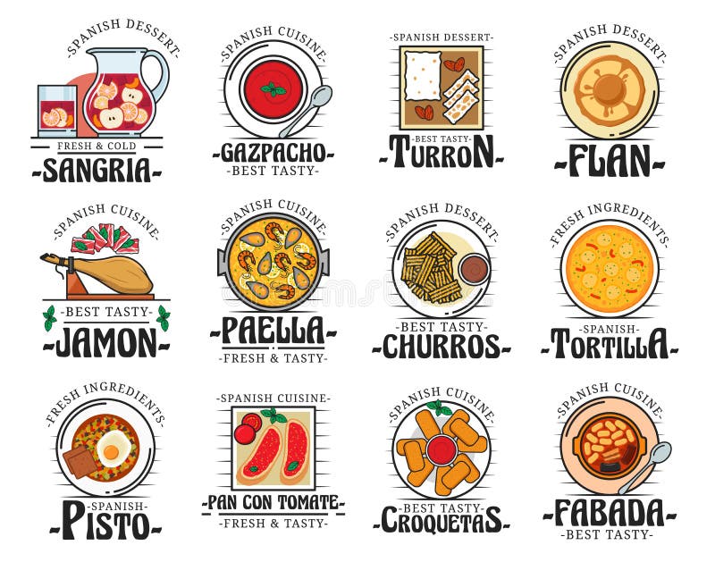 Traditional Spanish cuisine food dishes, bar menu