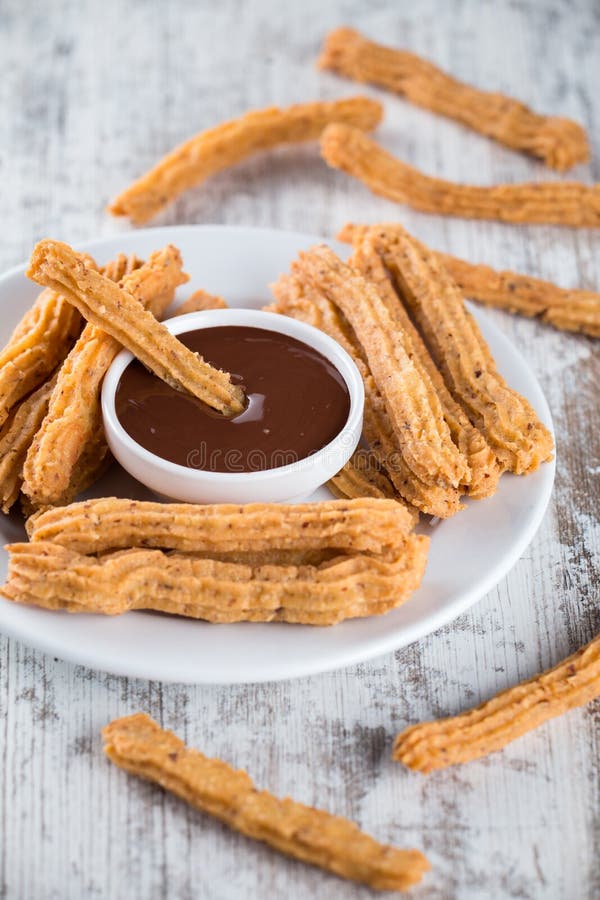 Traditional Spanish Dessert Churros Stock Image Image of sweet, wooden 135755217