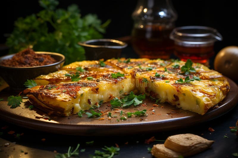Traditional Spanish Omelette Made with Potatoes and Eggs. Traditional