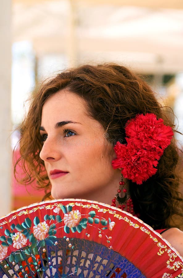 Traditional Spanish Woman With Red Fan Stock Photo - Image: 9421840