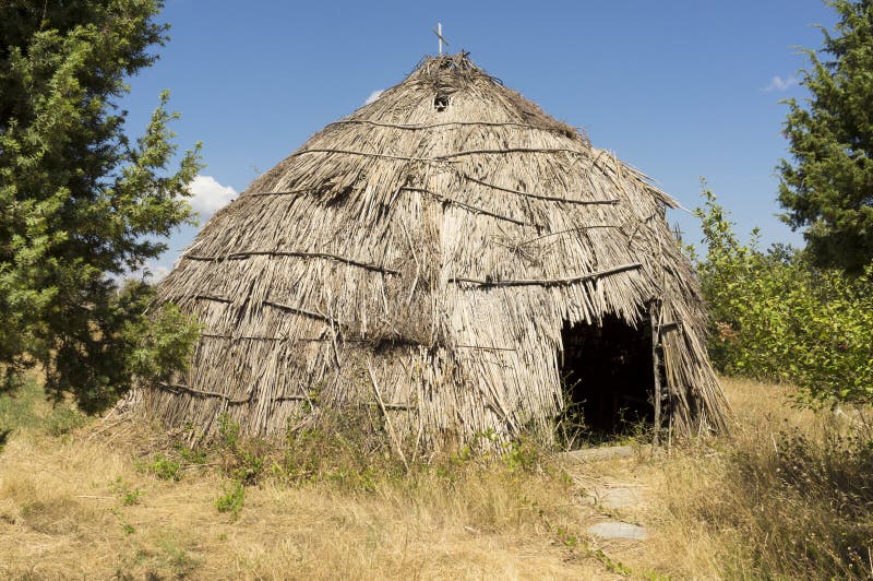 Traditional Straw Hut In Greek Country Stock Photo Image of straw