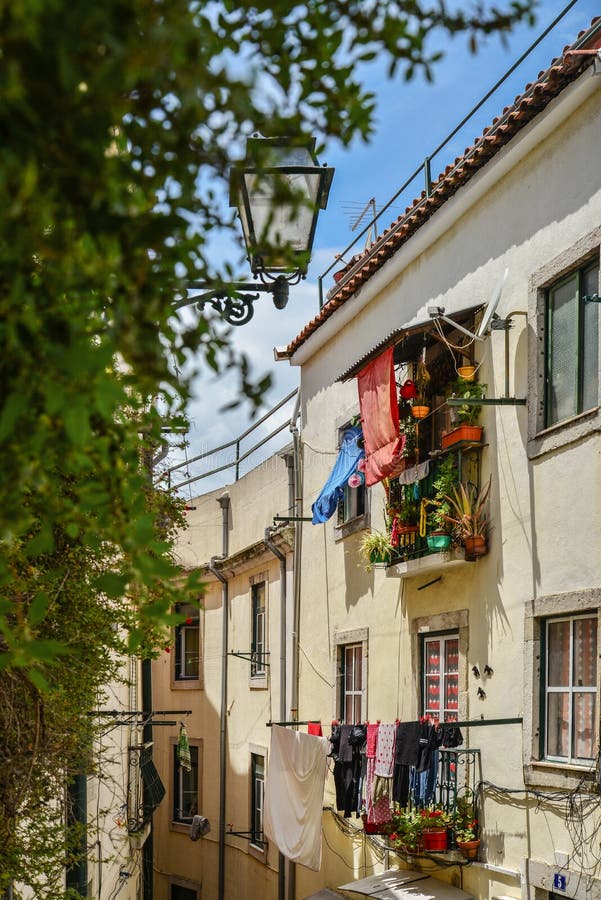Traditional street with staircase in Alfama royalty free stock photos Traditional street with staircase in Alfama royalty free stock photos