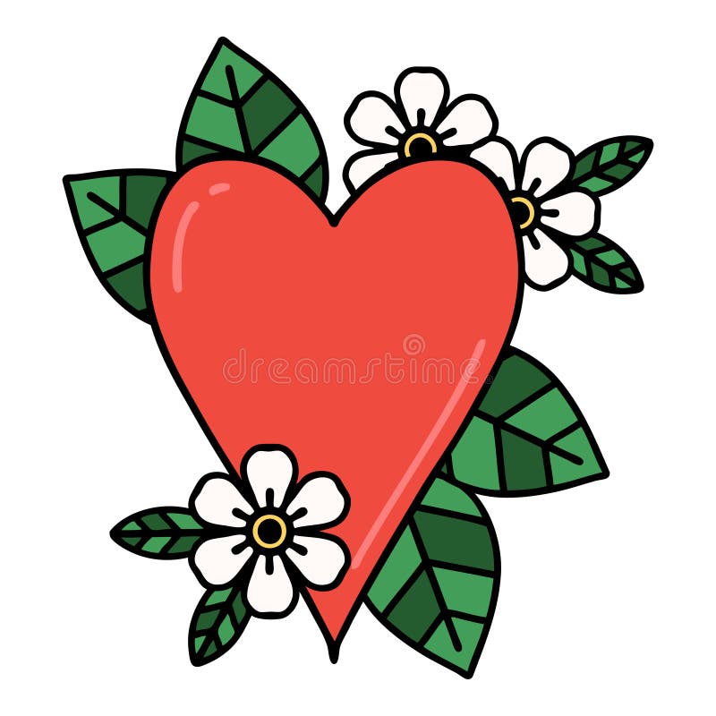 traditional tattoo of a botanical heart