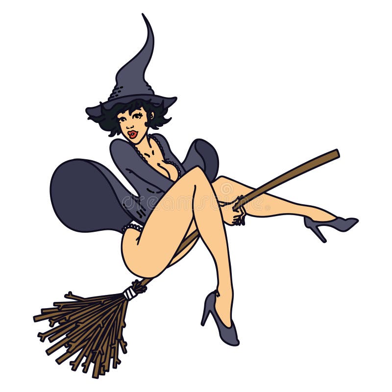 traditional tattoo of a pinup witch