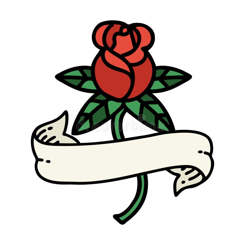 traditional tattoo of a rose and banner