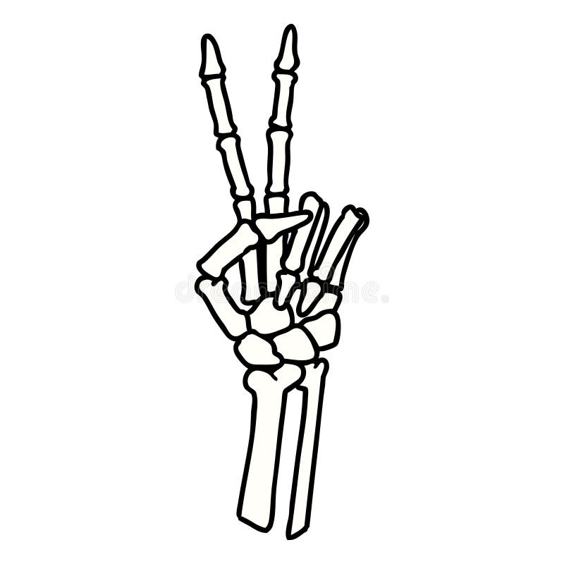 black linework tattoo with banner of a skeleton hand giving a peace sign  12125431 Vector Art at Vecteezy