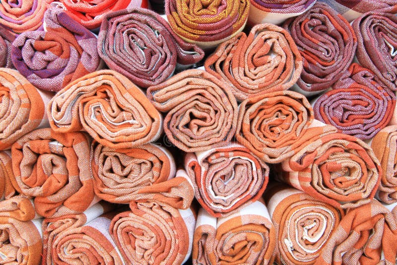 Stack of traditional thai fabric cloth