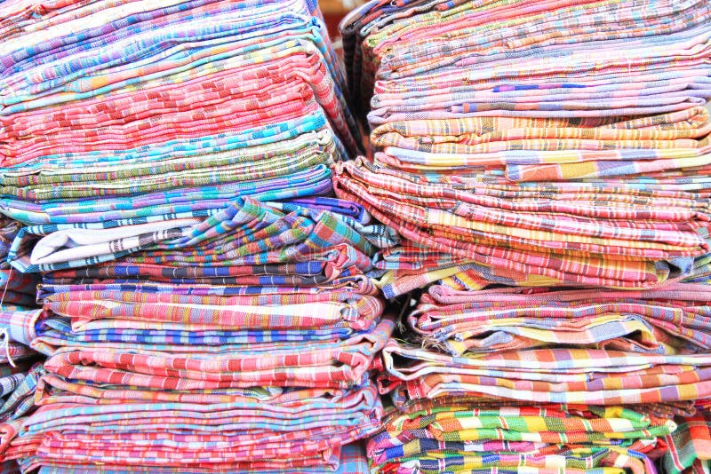 Stack of traditional thai fabric cloth