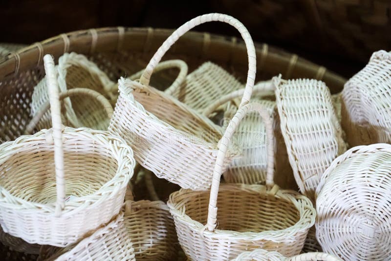Traditional Thai Handmade Weave Bamboo Basket Stock Image Image of