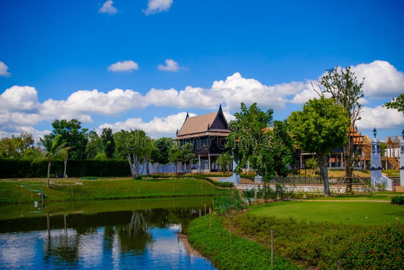 Traditional Thai house style with blue sky in thailand. royalty free stock photos Traditional Thai house style with blue sky in thailand. royalty free stock photos
