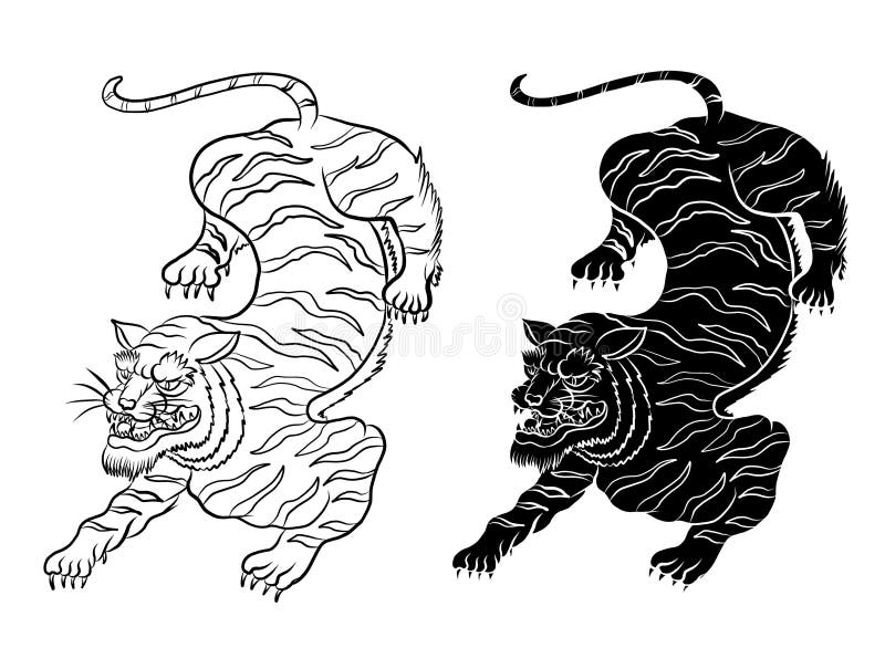 Traditional Tiger Vector Illustration For Sticker Or Tattoo Design On Background Stock Vector Illustration Of Drawingjapan Aggressive 171945041