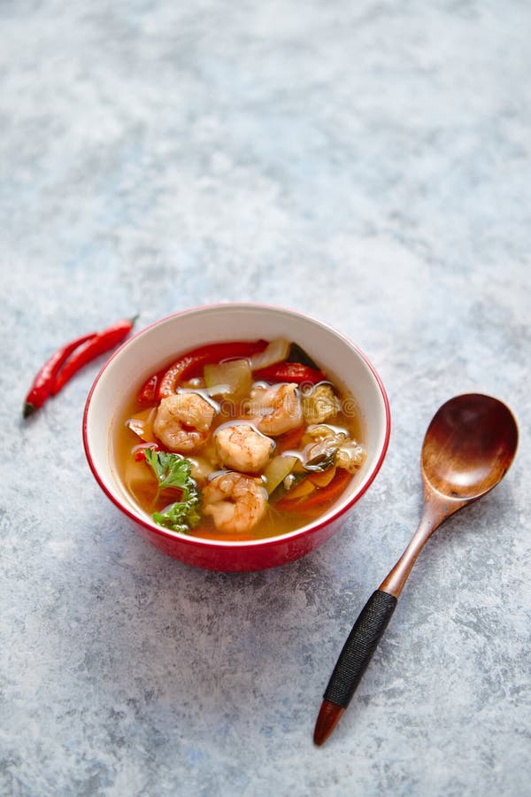 Traditional Tom Yum Spicy Thai Soup with Shrimp Stock Photo - Image of ...