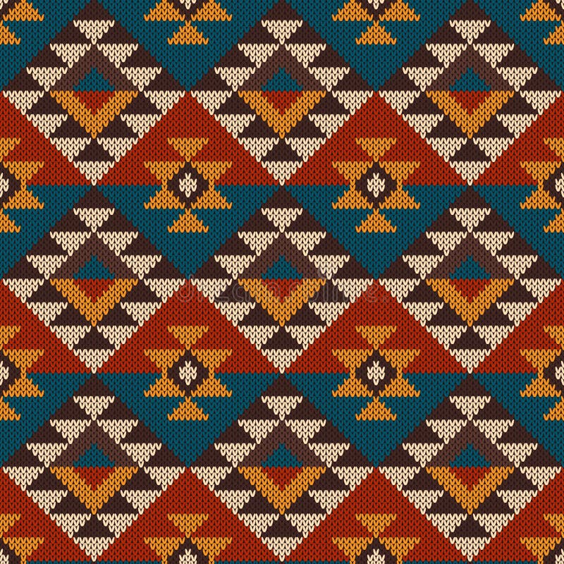 Traditional Tribal Aztec Seamless Pattern on the Wool Knitted Texture