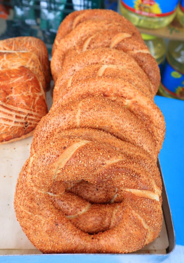 Traditional turkish bagel for sale stock images