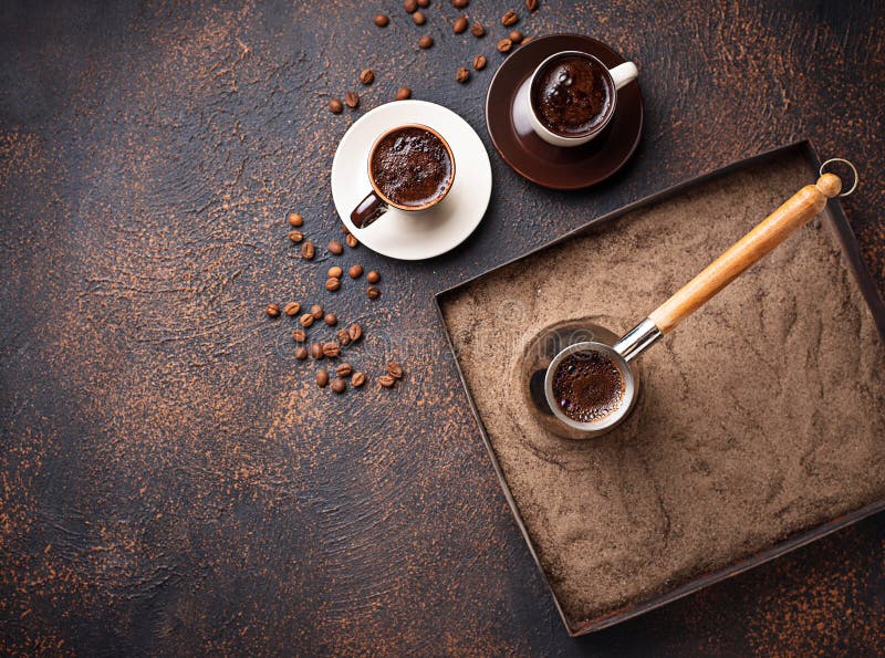 Traditional Turkish Coffee Prepared on Hot Sand Stock Photo Image of