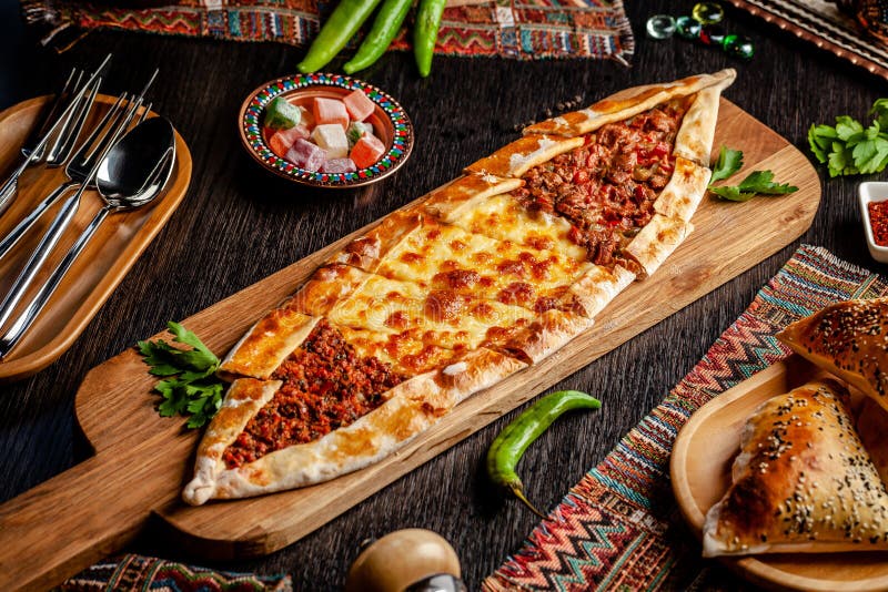 Traditional Turkish Cuisine. Turkish Pizza Pita with a Different