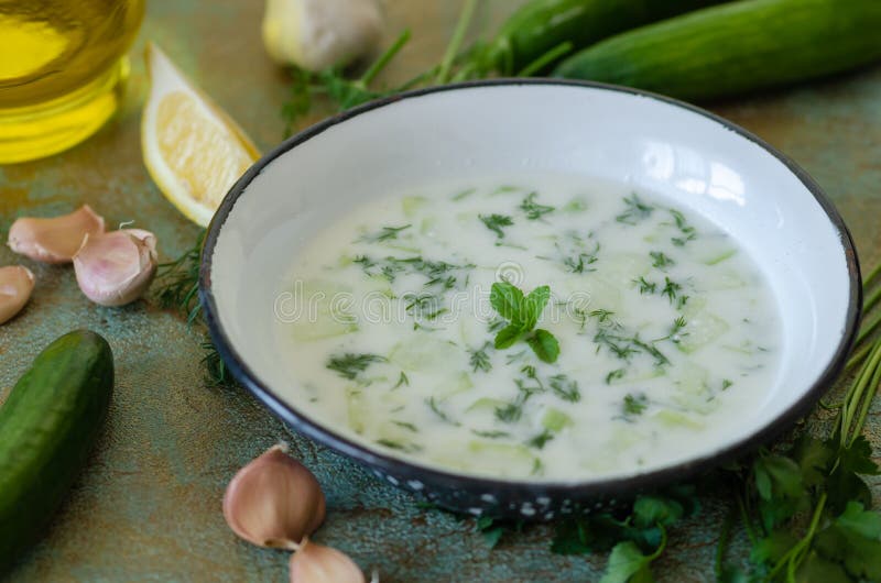 Traditional Turkish drink,tzatziki, made from yogurt, garlic, an royalty free stock images Traditional Turkish drink,tzatziki, made from yogurt, garlic, an royalty free stock images