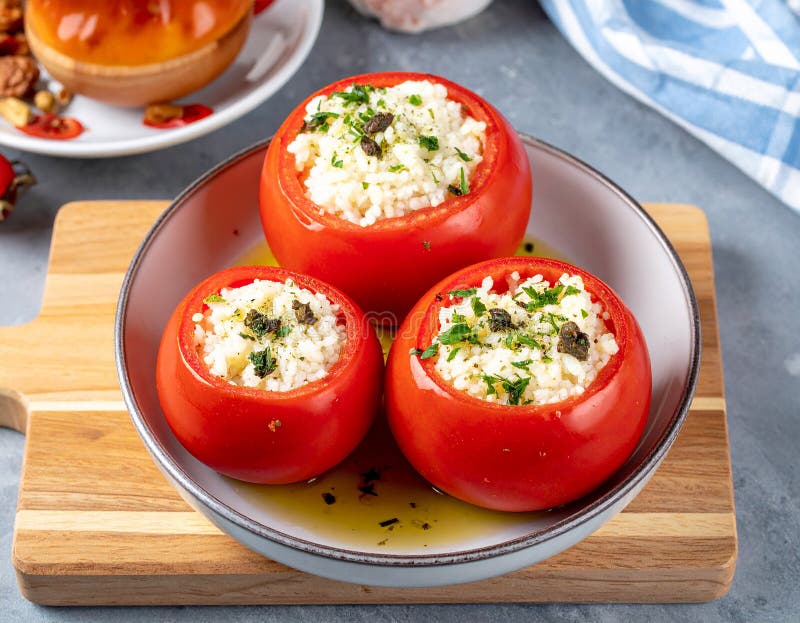 Traditional Turkish food Stuffed tomatoes with olive oil stuffed with rice royalty free illustration