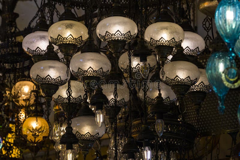 Traditional Turkish lanterns made of  glass