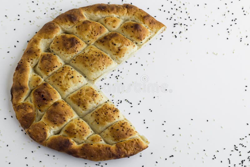 Traditional Turkish Ramadan Bread Cut in Crescent Shape with Black Cumin Stock Image Image of
