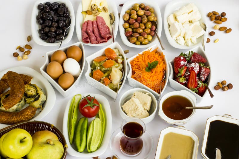 Traditional Turkish Spread Breakfast with Fresh Fruits,boiled Eggs and