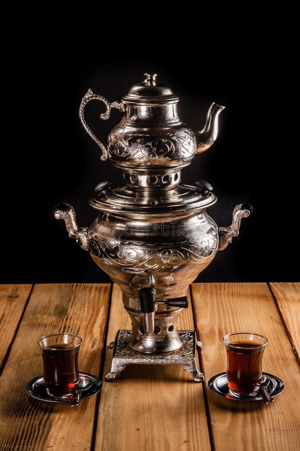 Traditional Turkish Teapot, Samovar and Tea Glasses Stock Image Image