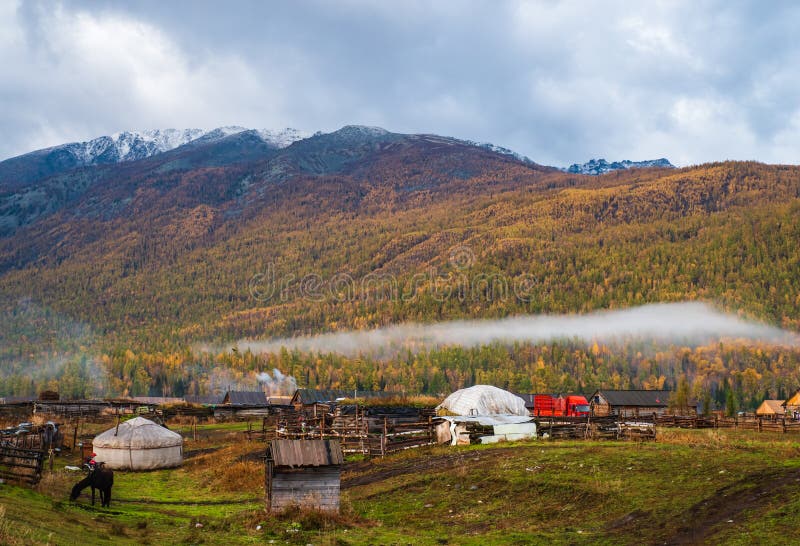 Traditional Tuva Village in autumn