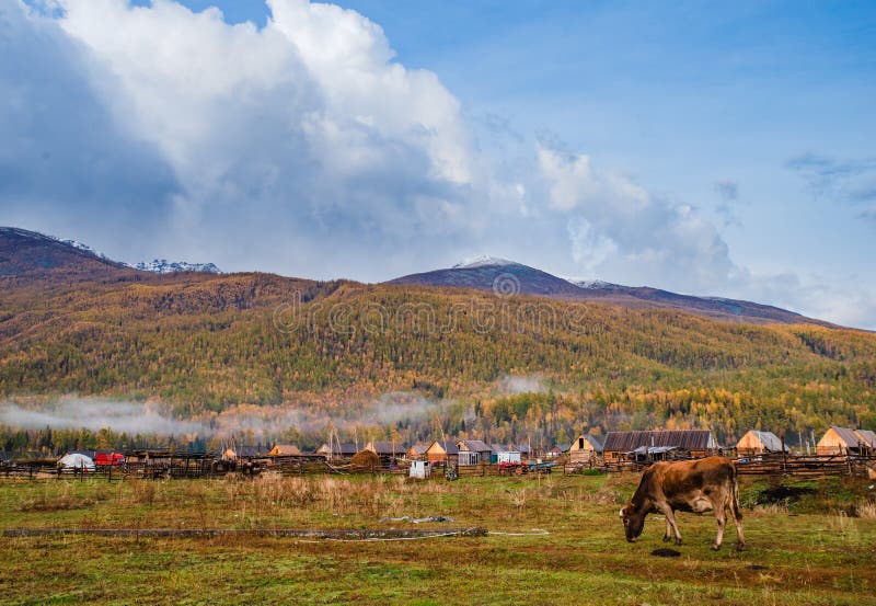 Traditional Tuva Village in autumn