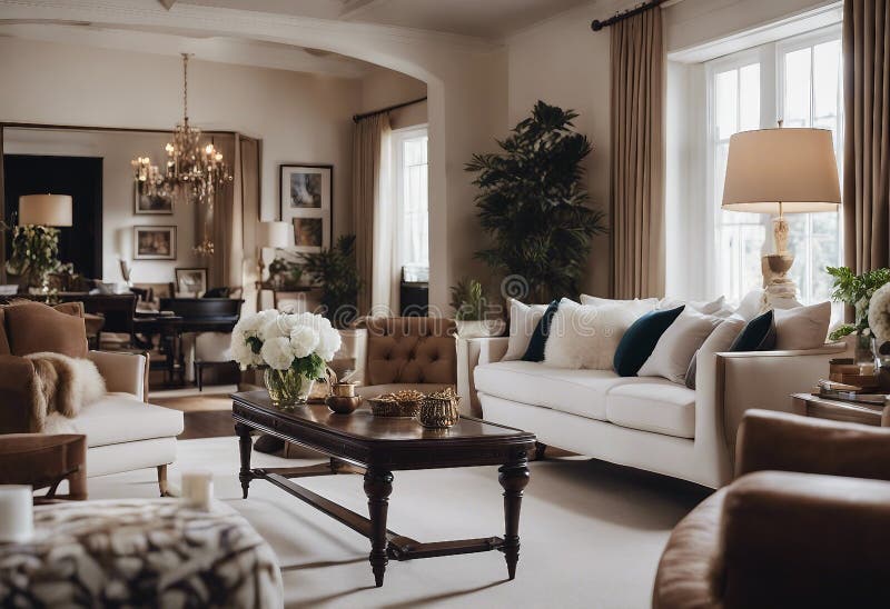 Traditional Upscale Living Room Stock Illustration Illustration of