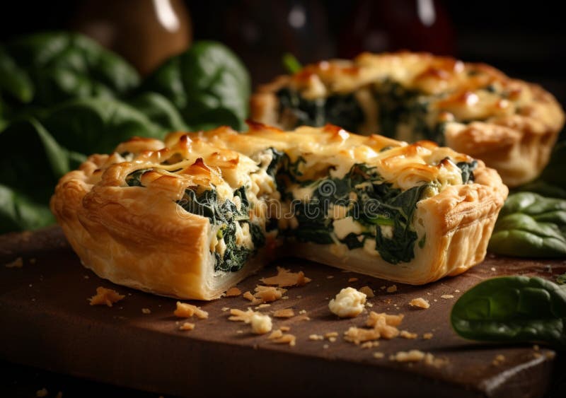 Traditional Vegetable Puff Pastry Pie with Spinach and Cheese. AI