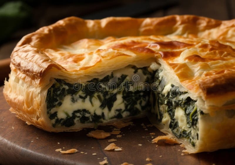 Traditional Vegetable Puff Pastry Pie with Spinach and Cheese. AI