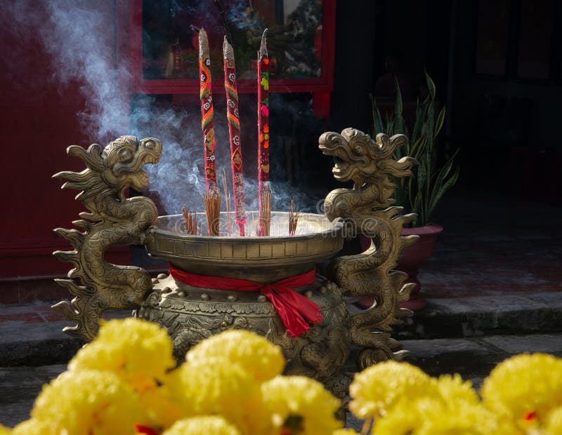 Traditional Vietnamese Incense Pots. Worship and Devotion in Vietnam. Stock Photo Image of