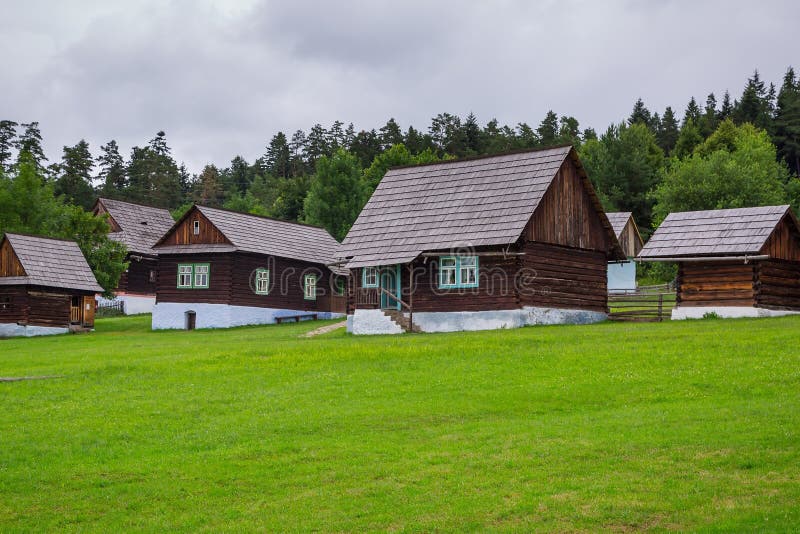 Traditional village with wooden houses in Slovakia