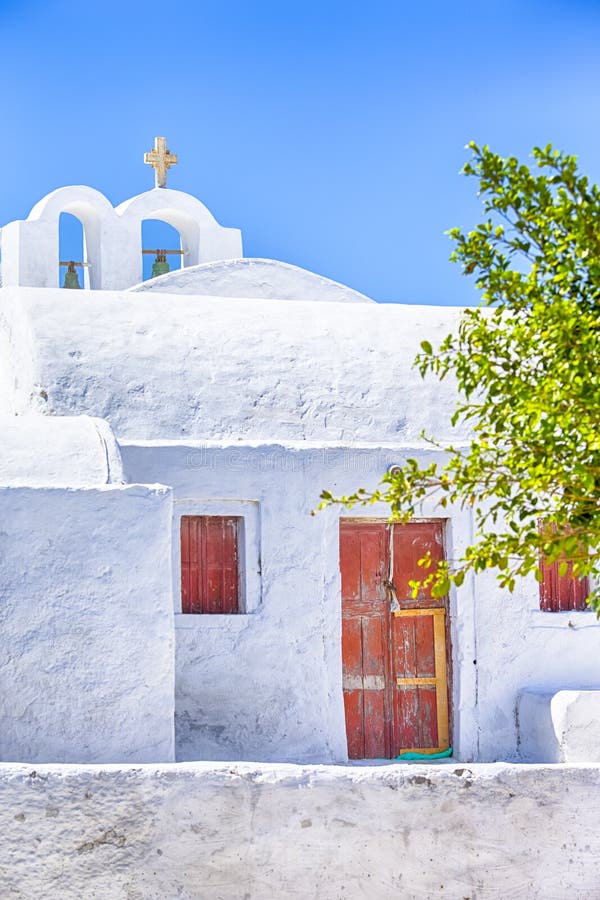 Traditional White Houses of Santorini Island in Greece Stock Photo