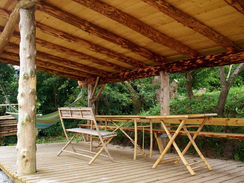 Traditional wood pergola in a tropical holiday resort