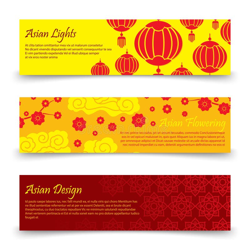 Traditioneel Aziatisch bannersmalplaatje De vector Chinese, Japanse lichten en reeks van de bloemenbanner vector illustratie Traditioneel Aziatisch bannersmalplaatje De vector Chinese, Japanse lichten en reeks van de bloemenbanner vector illustratie