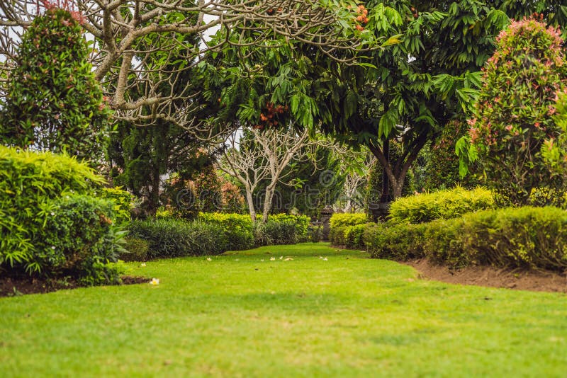 Traditioneel Balinees park, groene tuin Bali, Indonesië royalty-vrije stock afbeeldingen Traditioneel Balinees park, groene tuin Bali, Indonesië royalty-vrije stock afbeeldingen