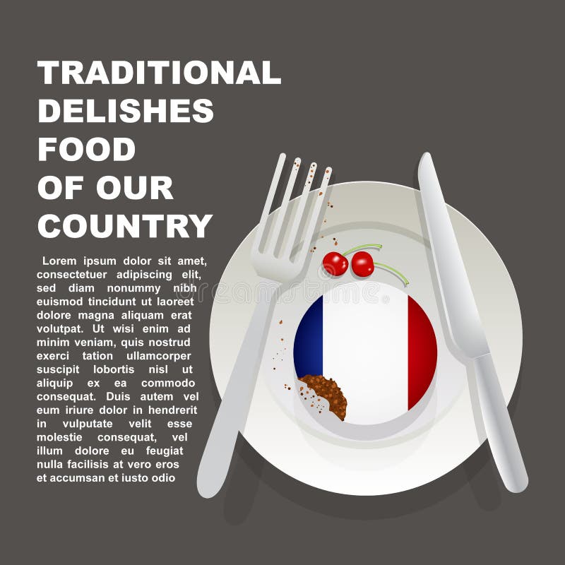 Traditioneel heerlijk voedsel van de affiche van het land van Frankrijk Europees nationaal dessert Vectorillustratiecake met nati royalty-vrije illustratie Traditioneel heerlijk voedsel van de affiche van het land van Frankrijk Europees nationaal dessert Vectorillustratiecake met nati royalty-vrije illustratie
