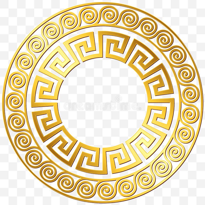 Round frame with traditional vintage Golden Greek ornament, Meander pattern on transparent background. Gold pattern for decorative tiles. Round frame with traditional vintage Golden Greek ornament, Meander pattern on transparent background. Gold pattern for decorative tiles