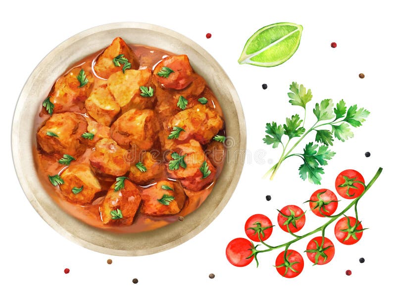 Traditionell indiansk kyckling tikka masala. royaltyfri illustrationer