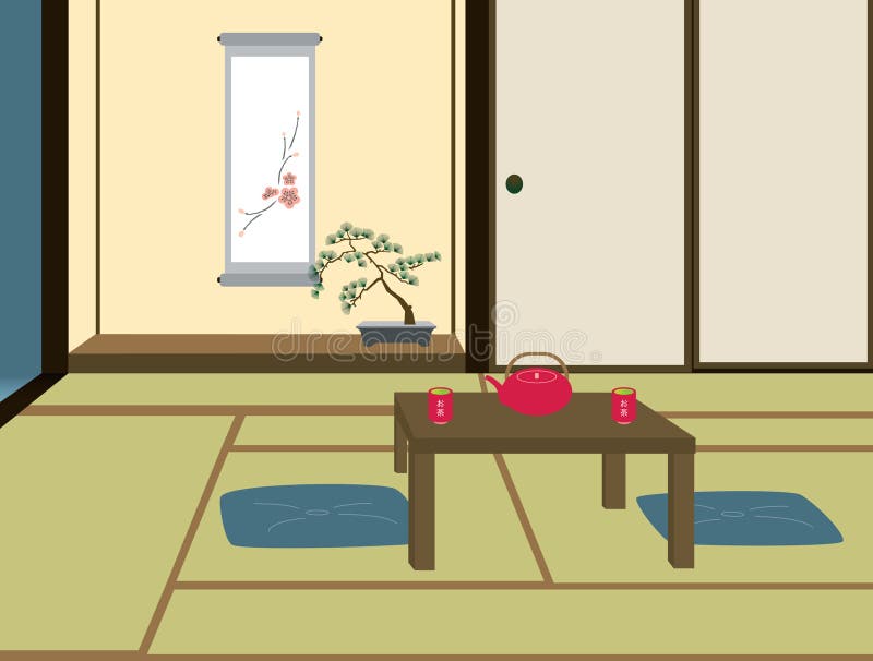 Vector Image of Traditional Japanese Room with Tea Set. Vector Image of Traditional Japanese Room with Tea Set
