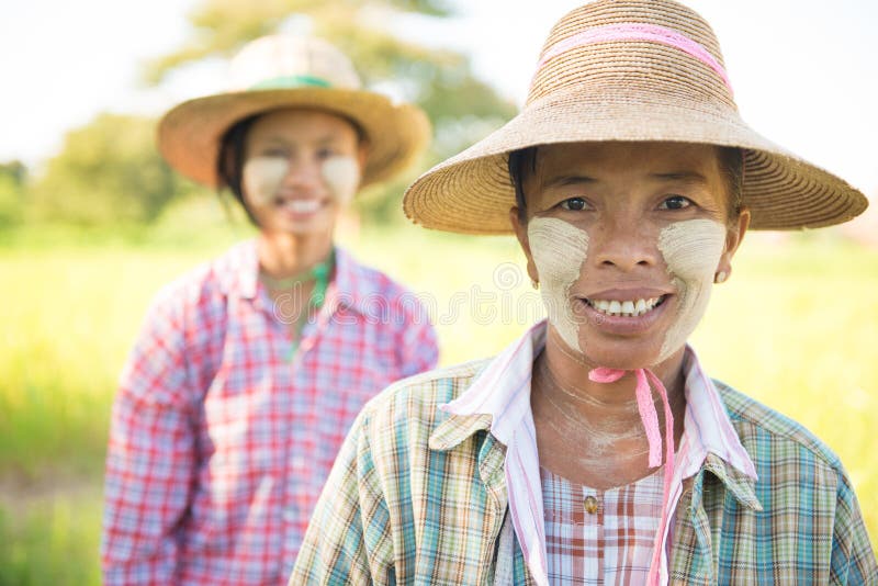 Traditionell Myanmar kvinnlig bondestående arkivbild Traditionell Myanmar kvinnlig bondestående arkivbild