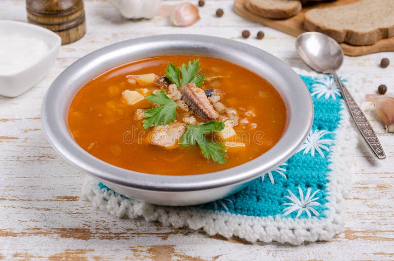Traditionell tomatfisksoppa arkivfoto Traditionell tomatfisksoppa arkivfoto