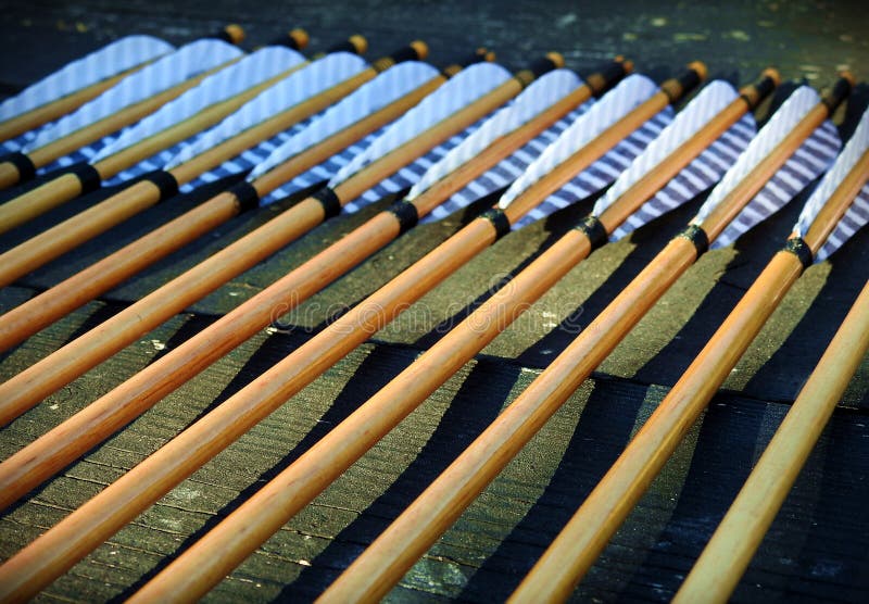 Traditional archery hand made wooden arrows with turkey feather fletchings. Traditional archery hand made wooden arrows with turkey feather fletchings.