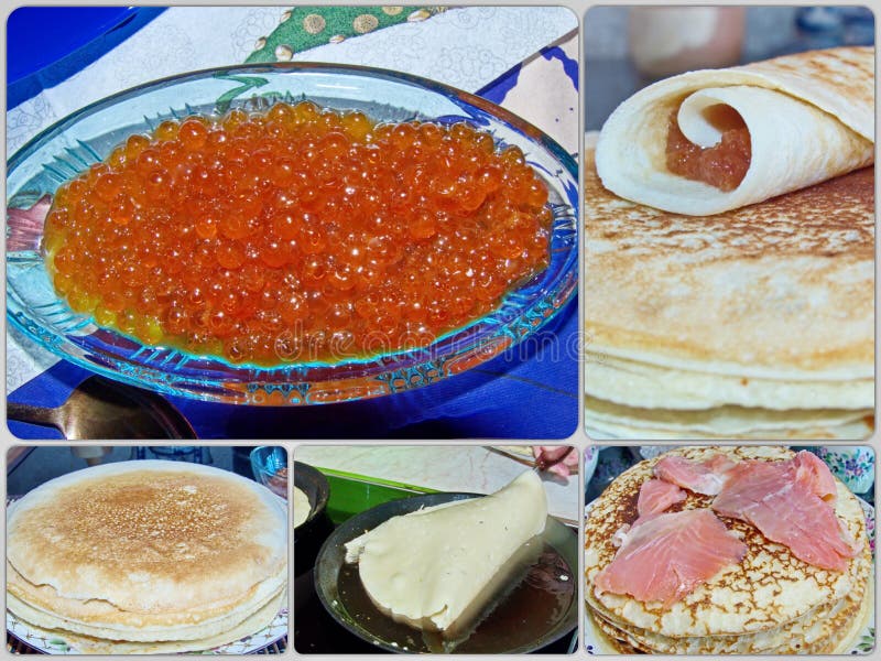 Die Traditionelle Russische Blini Fotocollage Pfannkuchen ...