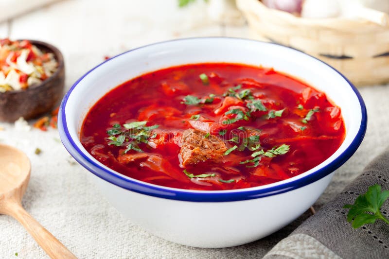 Traditionelle Ukrainische Russische Gemüsesuppe, Borschtsch Mit ...