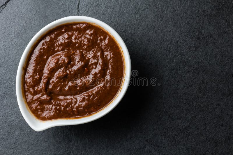 Traditioneller berühmter mexikanischer Soßensalsaschokoladenpaprika-Mole Poblano Mole von Puebla, Mexiko lizenzfreies stockfoto Traditioneller berühmter mexikanischer Soßensalsaschokoladenpaprika-Mole Poblano Mole von Puebla, Mexiko lizenzfreies stockfoto