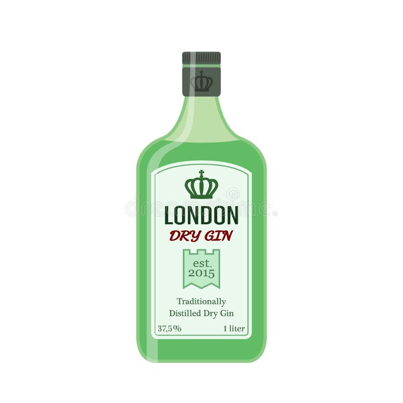 Traditioneller trockener Gin in der grünen Flasche Alkoholgetränk Flache Art vektor abbildung