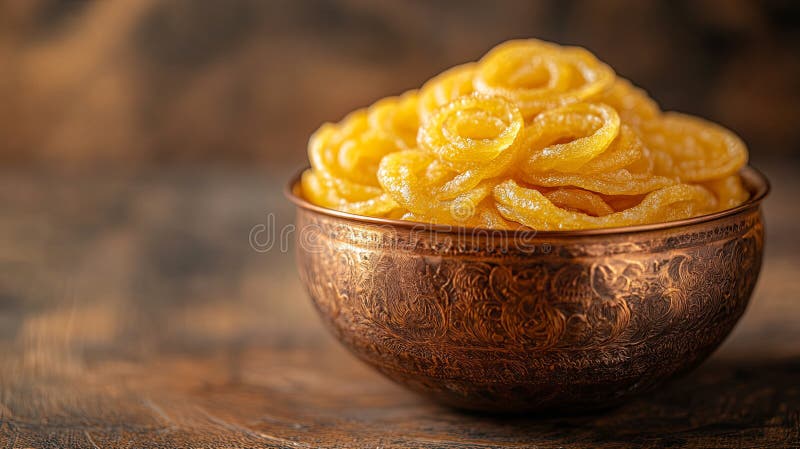 Tradițional Copper Bowl cu jalebi uscat în iluminat cald royalty free stock images
