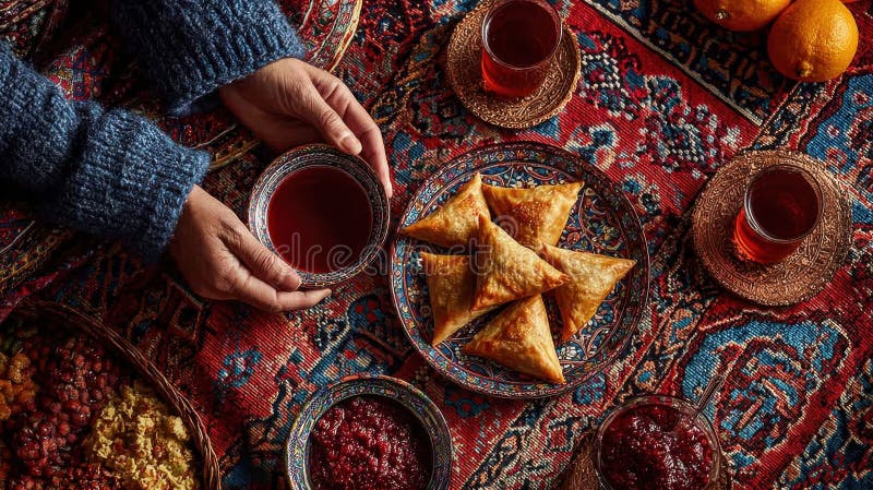 Tradycyjna wschodnia herbata & Samosas ilustracja wektor